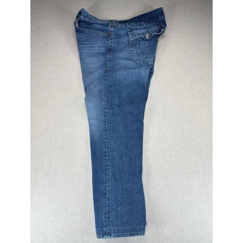 True Religion Ricky Jeans Mens 44 Blue Straight Leg Med Wash Horseshoe Made USA
